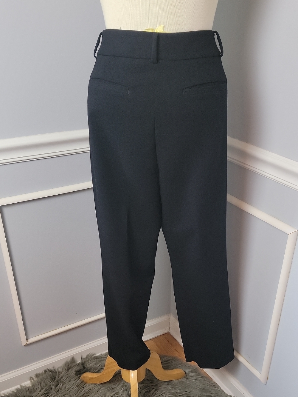 ANN TAYLOR FACTORY Black Stretch Straight Leg Cropped Ankle Office Dress Pant 12 - Picture 3 of 7
